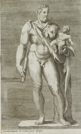 Commodus imperator in viridario summi pontificus, Sculpture of Emperor Commodus as Hercules,