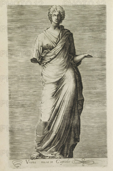 Urania musa in Capitolio, Sculpture of Urania, muse of astronomy, Antiquarum statuarum urbis Romae
