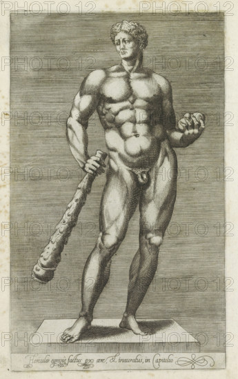 Sculpture of Hercules, Hercules egregie factus ex aere & inauratus, in Capitolo, Hercules of the