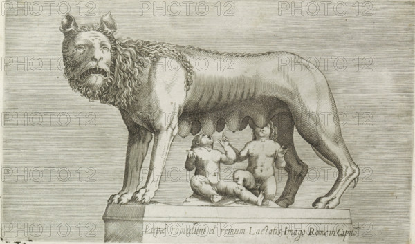 Sculpture of the Lupa Capitolina suckling the twins Romulus and Remus, Lupae Romulum et Remum