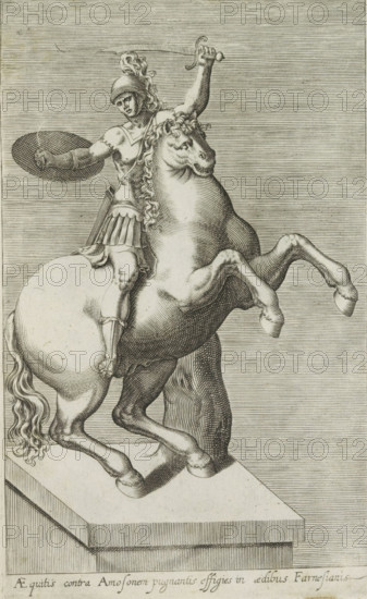 Sculpture of a Roman soldier on horseback, Aequitis contra amosonem, Antiquarum statuarum urbis