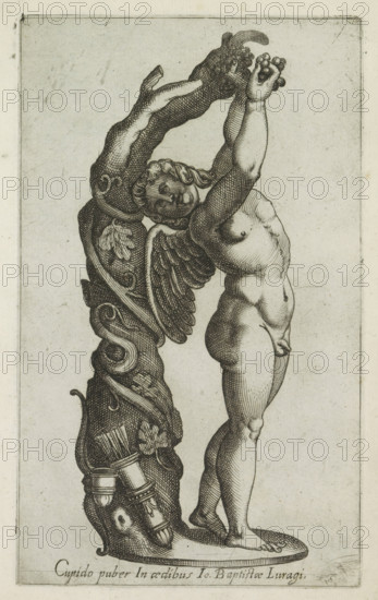 Cupid adolescent in aedibus Io Baptistae Lugari, Sculpture of Cupid picking grapes, Ancient