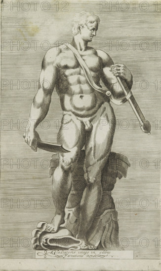 Gladiatoris imago in aedibus Farnesianis Romae, Sculpture of a gladiator, Antiquarum statuarum