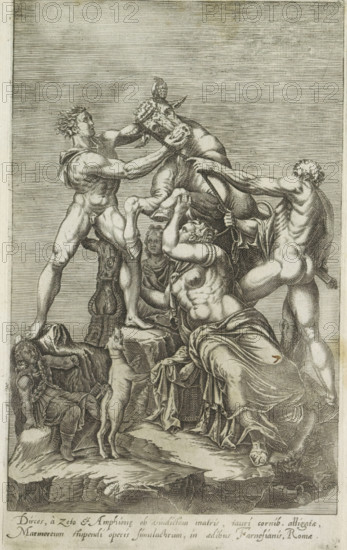 Sculpture of Dirce being tied to a bull, Farnese Bull, Dirces, à zeto et Amphione ob vindictam
