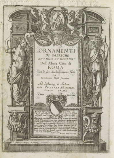 Title print with allegorical figures and putti, Ornamenti di fabriche antichi et moderni dell' alma