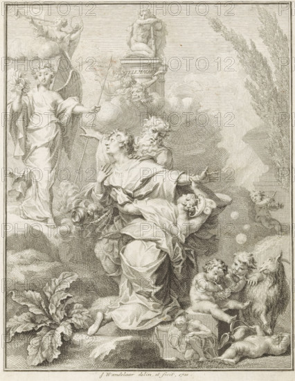 Allegorical representation with Telemachus, Title page front: François Fénelon and Sybrand Feitama,
