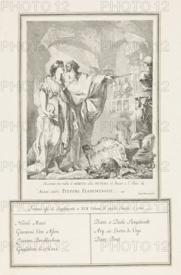 Allegory with personifications of Painting (Pittura) and Merit (Merito), print, Allegory with