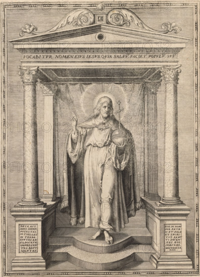 Christ as Salvator Mundi, print, album page, This print is part of an album., c. 1560 - c. 1573,
