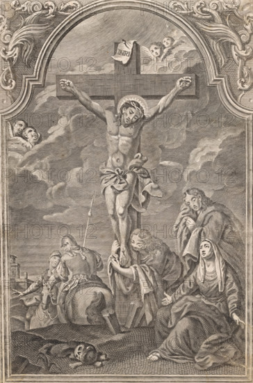 Crucifixion, print, album page, This print is part of an album., c. 1600 - c. 1699, printmaker,