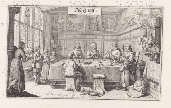 Tischzucht, Dietrich Meyer's family at the table, print, The family of Dietrich Meyer (the artist's