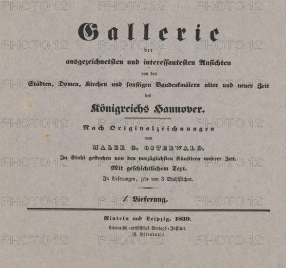 Cover with three prints of places and buildings in the Kingdom of Hannover, Gallery of historical
