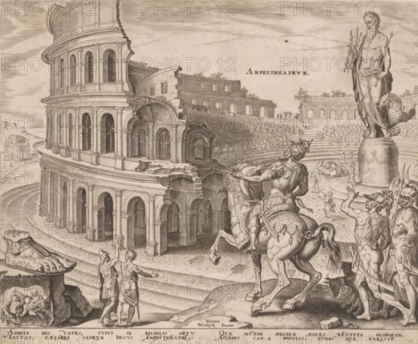 Amphitheatrum, Colosseum in Rome, The Eight Wonders of the World, print, The ruins of the Roman