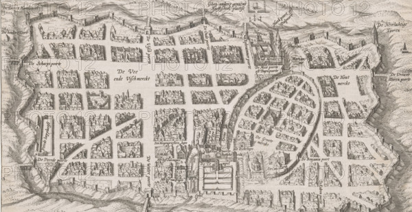 Bird's-eye view of Jerusalem, print, book illustration, 1700 - 1750, printmaker, paper, engraving,