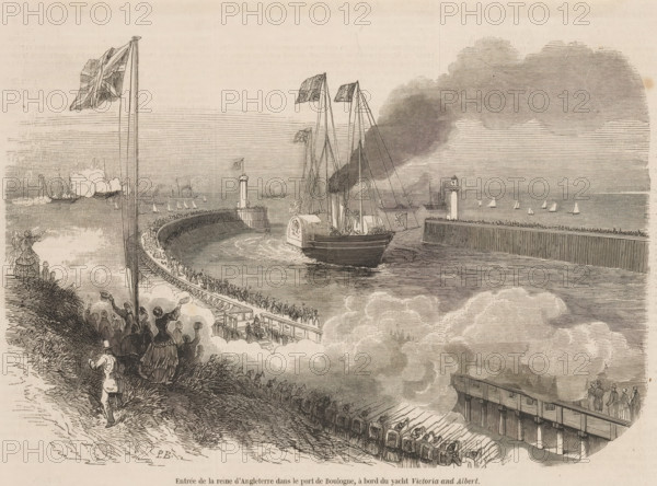 Entry of the Queen of England into the port of Boulogne, aboard the yacht Victoria and Albert,