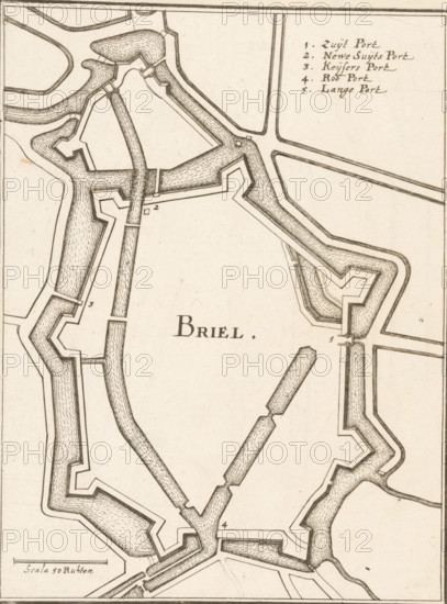 Briel, Fortification map of Brielle, area plan, print, book illustration, Map of the fortifications