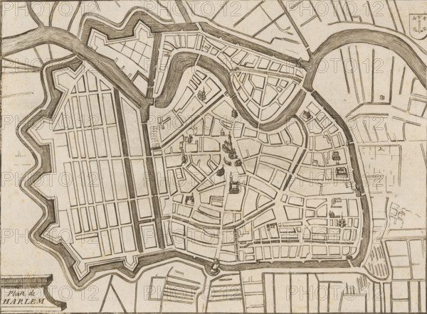 Map of Haarlem, Plan de Harlem, area plan, print, 1650 - 1750, printmaker, paper, etching, height
