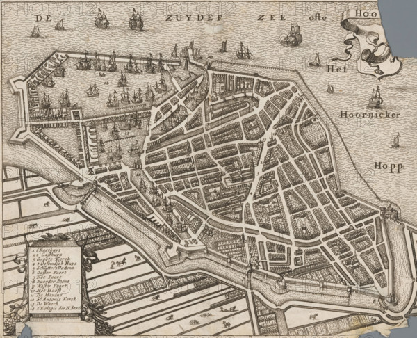 Hoorn, Map of the city of Hoorn, area plan, print, annotation: 'Short description of the city of