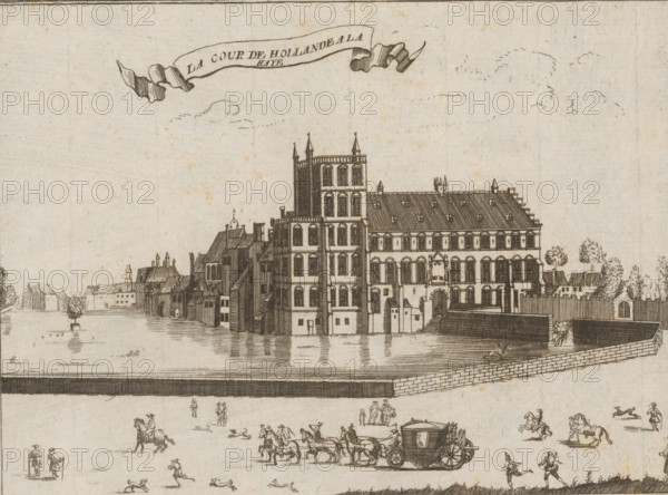 La cour de Hollande a la Haye, View of the Buitenhof with the Hofvijver in The Hague, print,
