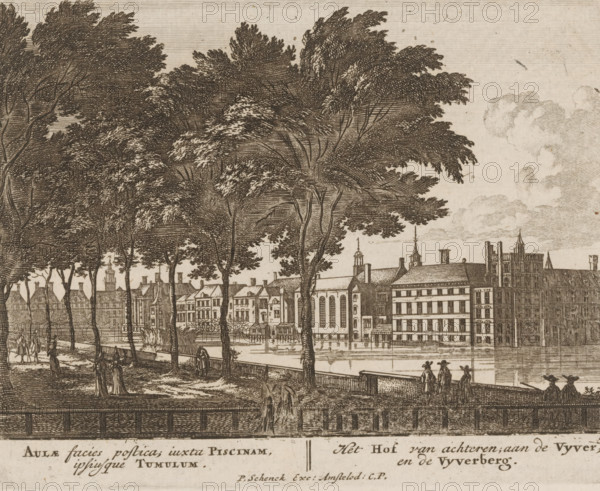 Aulae facies prostica, iuxta Piscinam, ipsiusque Tumulum, Het Hof van achteren, aan de Vyver, en de