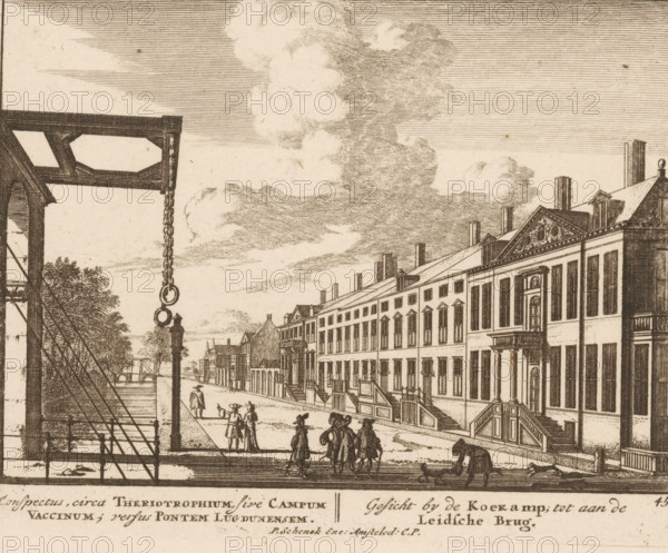 View from the Koekamp to the Leidsebrug, conspectus, circa Theriotrophium sive Campum Vaccinum,