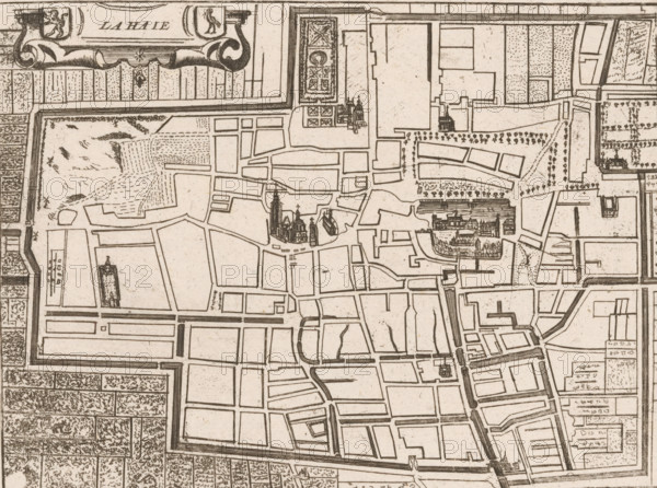 Map of The Hague, La Haie, area plan, print, printmaker: Jacobus Harrewijn (possibly), 1730 - 1750,