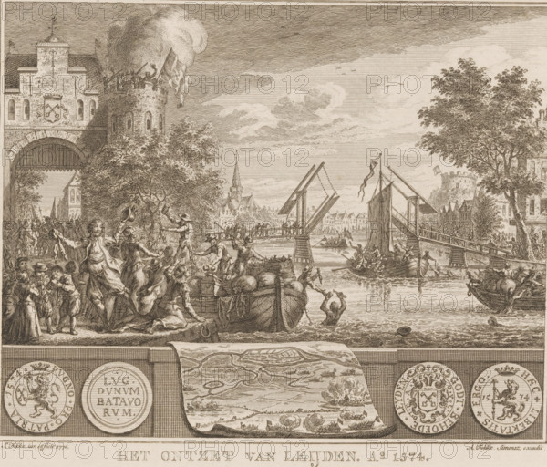 Relief of Leiden, 1574, The Relief of Leiden. Ao. 1574, print, The Relief of Leiden, October 3,