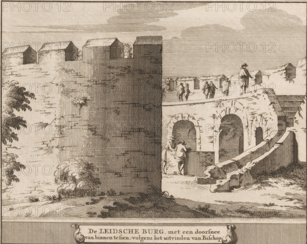 View of the Leiden castle from the inside, The Leiden Castle, with a cross-section visible from the