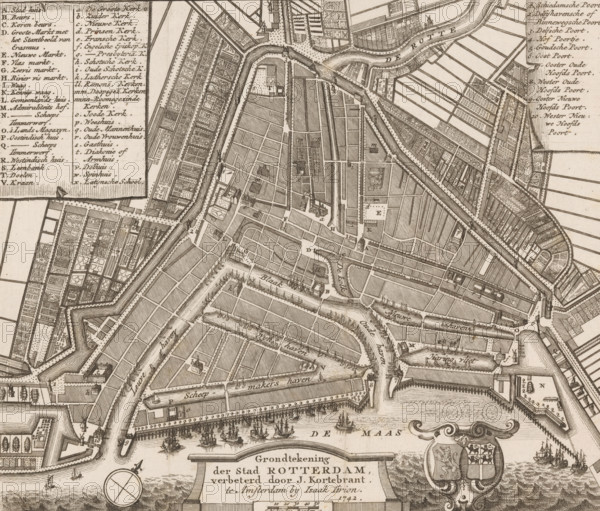 Ground plan of the city of Rotterdam, Map of Rotterdam, area plan, print, printmaker, cartographer,