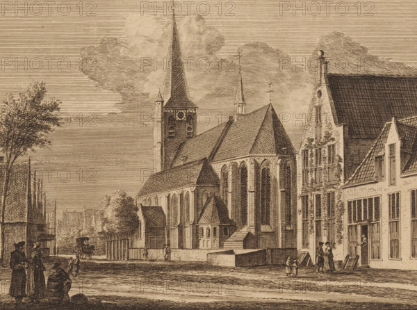 View in the center of Nijkerk, The village of Nijkerk, print, c. 1700 - c. 1799, printmaker, paper,
