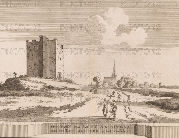 Remains of the House of Altena with the village of Almkerk in the distance, View of the ruins of
