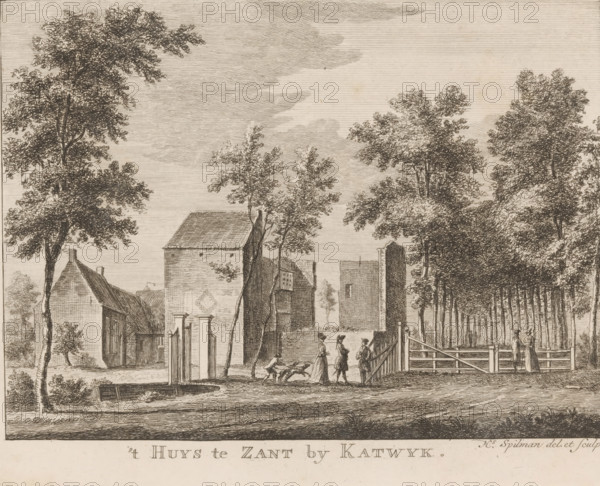 t Huys te Zant by Katwyk, View of the ruins of 't Zand castle near Katwijk, print, Series number,