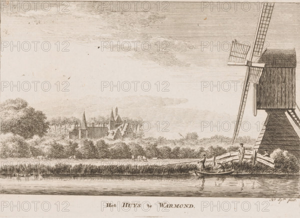 View of Huis Warmond, Het Huys te Warmond, print, watermark, printmaker: Hendrik Spilman, Haarlem,