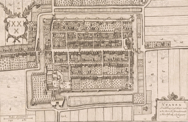 Vyanen, Map of Vianen, area plan, print, printmaker, Johannes Willemszoon Blaeu, Hendrick Hondius,