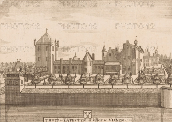 T Huys te Batestyn of 't Hof te Vianen, View of the Court at Vianen, print, printmaker: attributed