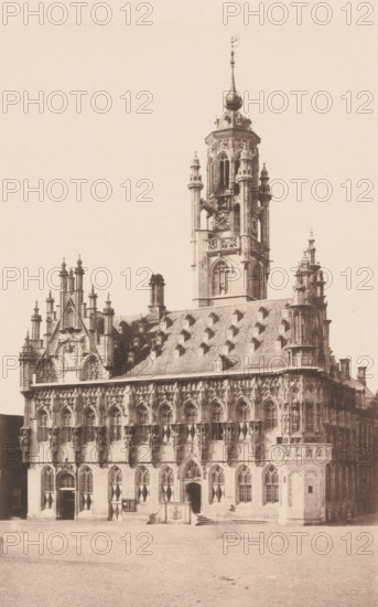 View of the Town Hall of Middelburg, photomechanical print, c. 1850 - c. 1900, paper, collotype,