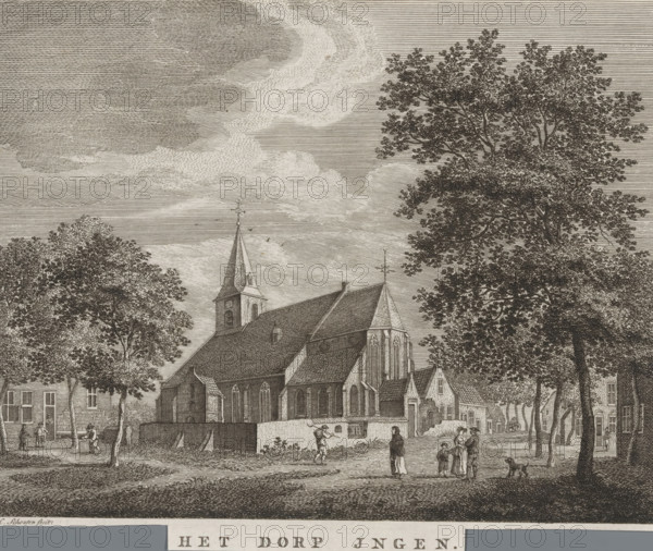 View of a church in the village of Ingen in Gelderland, The village of Ingen, print, Series number,