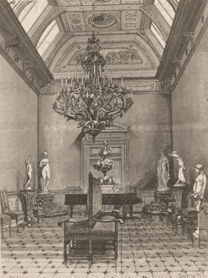 Interior with sculptures, print, printmaker: Smeeton-Tilly, after drawing by Piet Schipperus, 1874