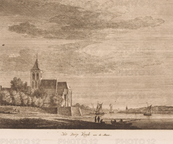 View of the village of Cuijk and the Meuse, The village of Kuyk aan de Maase, print, 1750 - 1850,