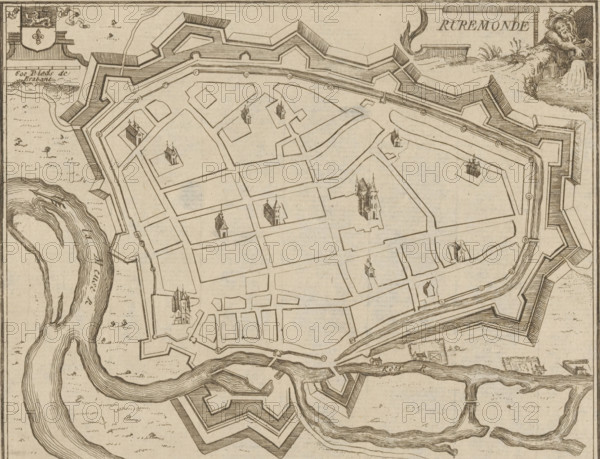 Map of Roermond, Ruremonde, area plan, print, printmaker: Jacobus Harrewijn (possibly), 1700 -