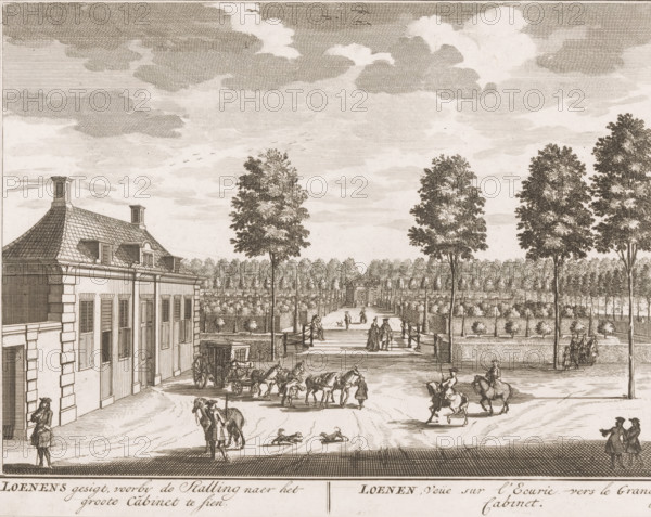 Loenens gesigt, voorby de Stalling naer het groote Cabinet te sien, Loenen, Veüe sur l'Ecurie vers