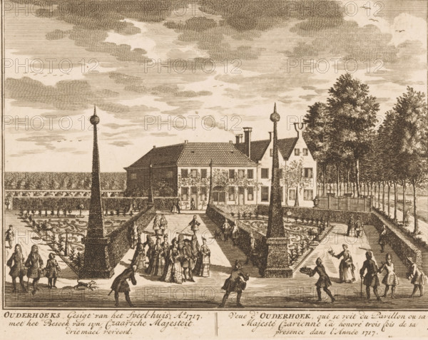 View of the garden and the house Ouderhoek during the visit of Tsar Peter the Great in 1717,