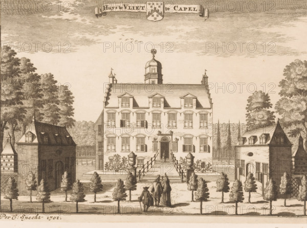 t Huys te Vliet te Capel, Huis te Vliet bij Lopikerkapel, print, View of Huis te Vliet in