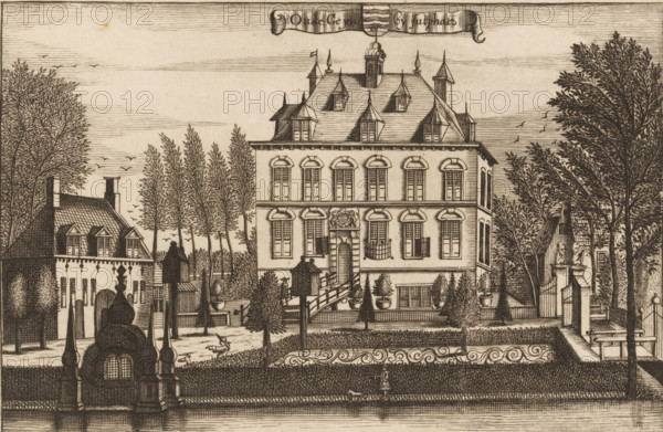 View of Huis Oudegein in Nieuwegein, Oude Geyn by Jutphaes, print, book illustration, after drawing