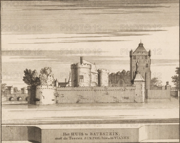 The house at Batestein with the Simpol tower, within Vianen, View of Batestein Castle in Vianen,