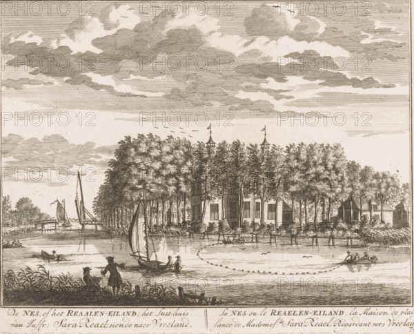 De Nes, or the Reaalen Island, the pleasure house of Miss Sara Reael, looking towards Vreeland, Le