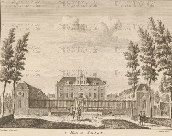 View of Slot Zeist, 't Huis te Zeist, print, book illustration, printmaker: Hendrik Spilman, after