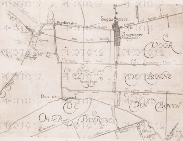 Map of the Schieland Water Board, with Zoetermeer and Seghwaert, print, map, printmaker: Floris