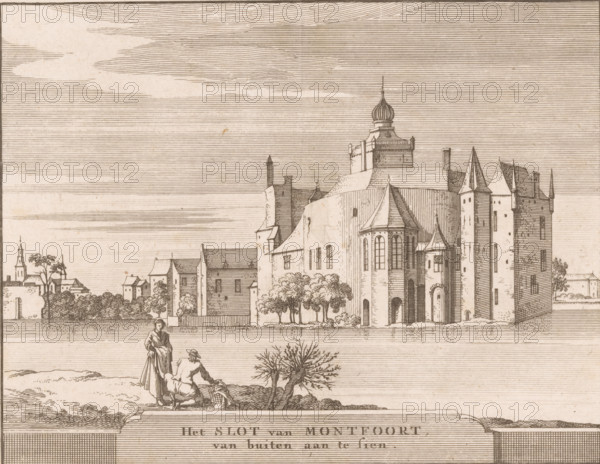 The Castle of Montfoort, View of the castle of Montfoort, Castles in the Netherlands, print,