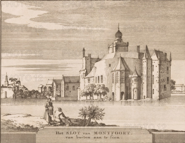 The Castle of Montfoort, View of the castle of Montfoort, Castles in the Netherlands, print,