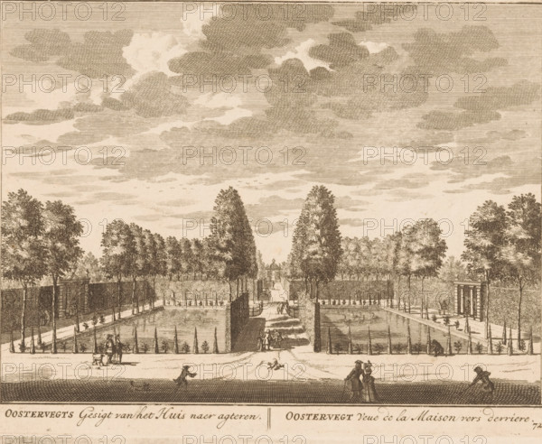 View of the gardens of Oostervecht, Oostervegts Gesigt van het Huis naer agteren, Oostervegt Veue